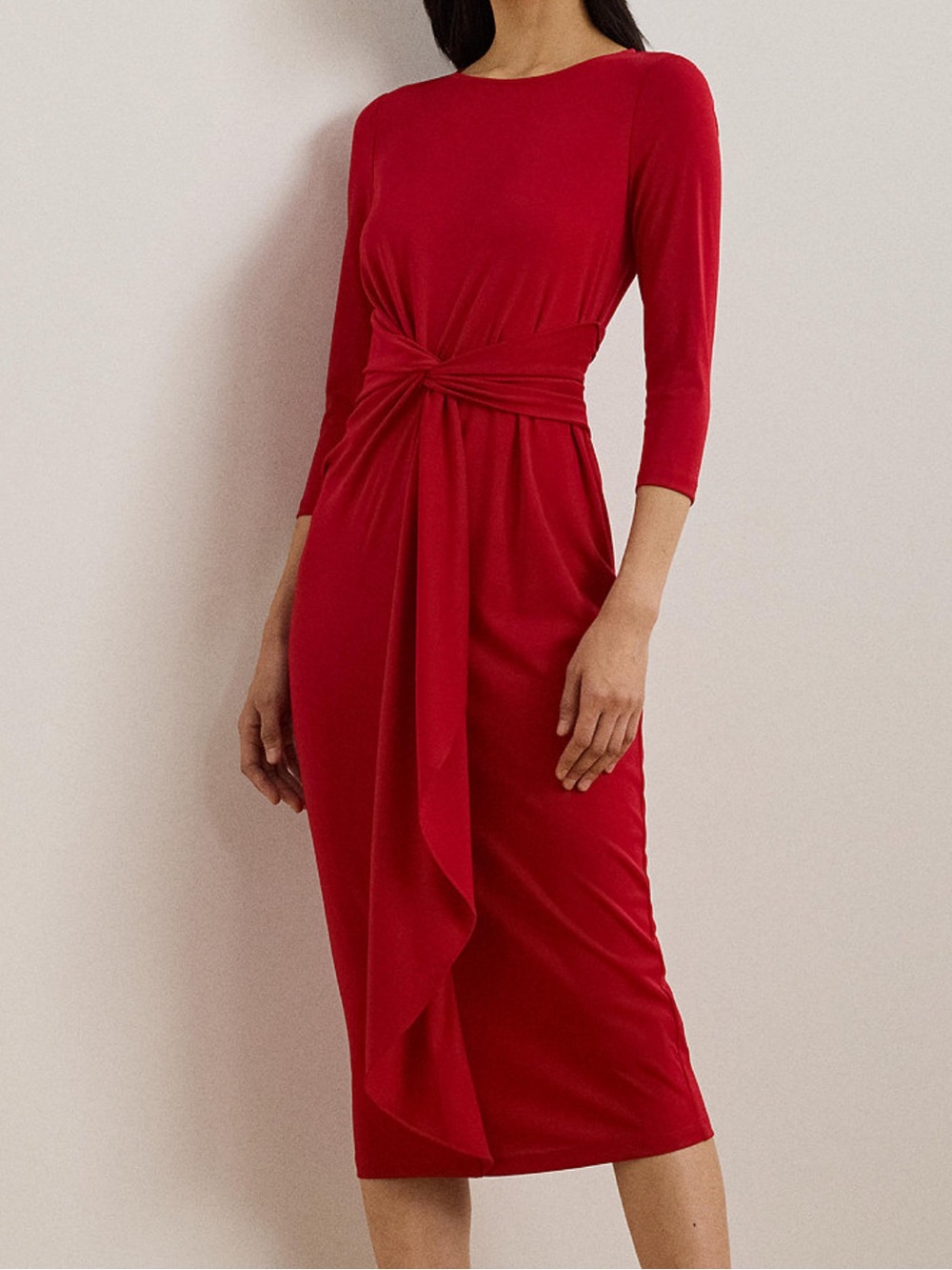 Ralph Lauren Red Twist-Front Midi Dress